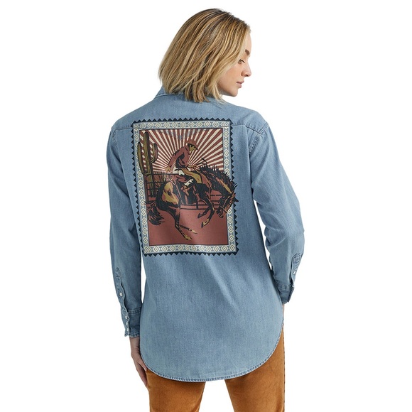 Wrangler Women's Rodeo Poster Light Denim Long Sleeve Size XXL - Picture 12 of 14